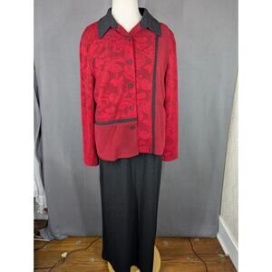 Coldwater Creek 2 Pc Maxi Dress & Jacket Slinky Size 16 Red Black Made in USA